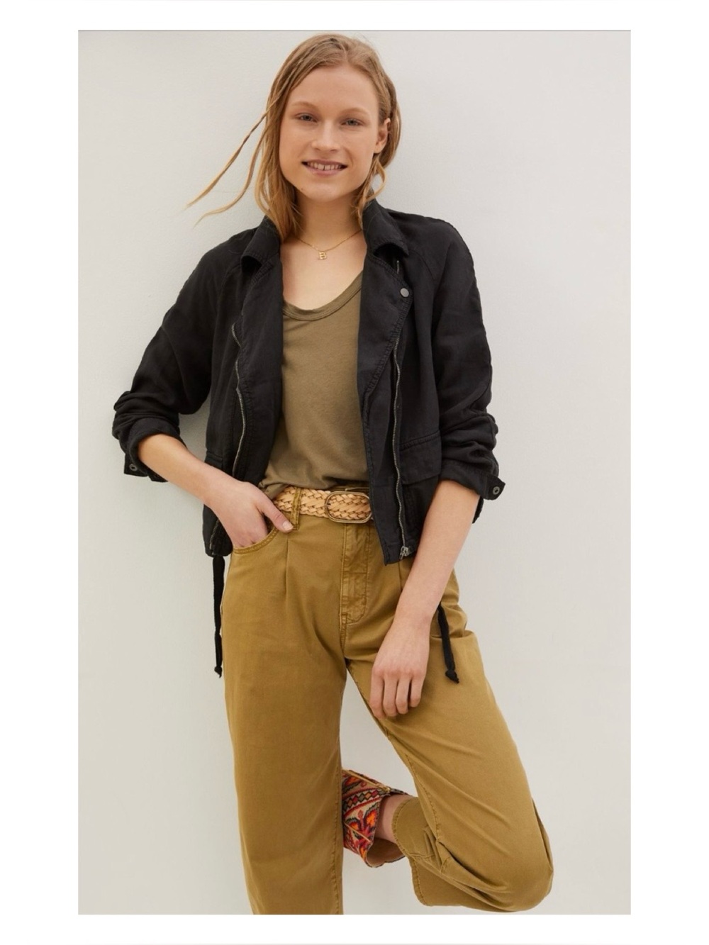 NWOT Anthropologie Marrakech Suzano Linen Moto Jacket In Black  Size Small